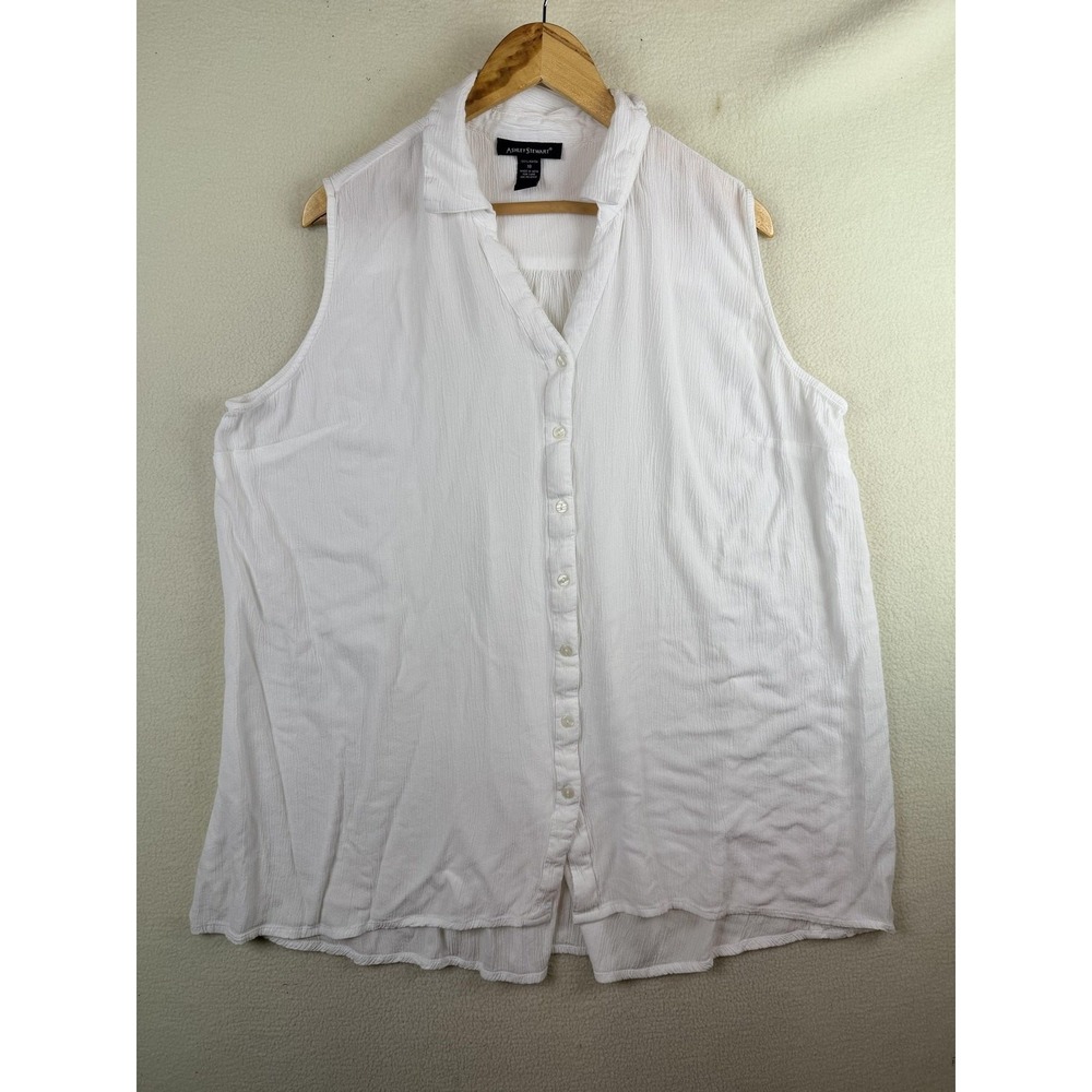 Ashley Stewart Blouse Womens 18 White Sleeveless Button Front Rayon Tunic